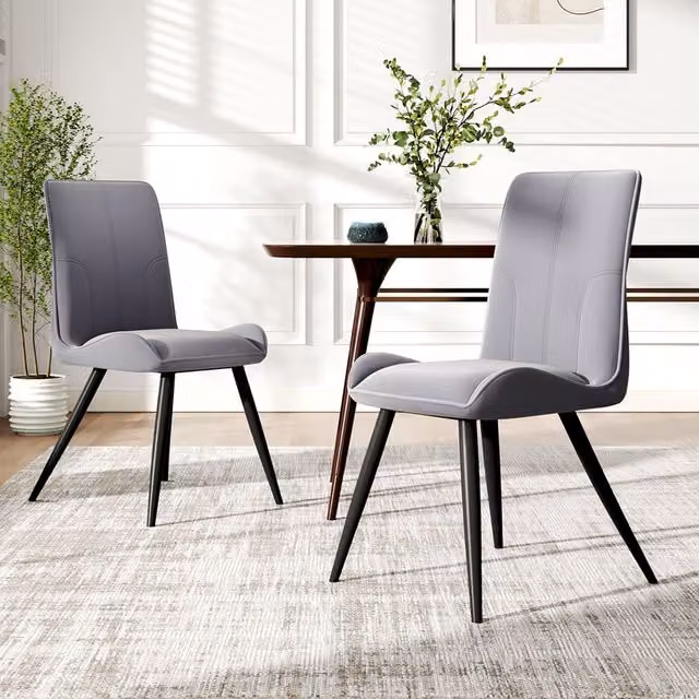 Set of 2 Komore Modern Velvet Upholstered Dining Chairs in Grey