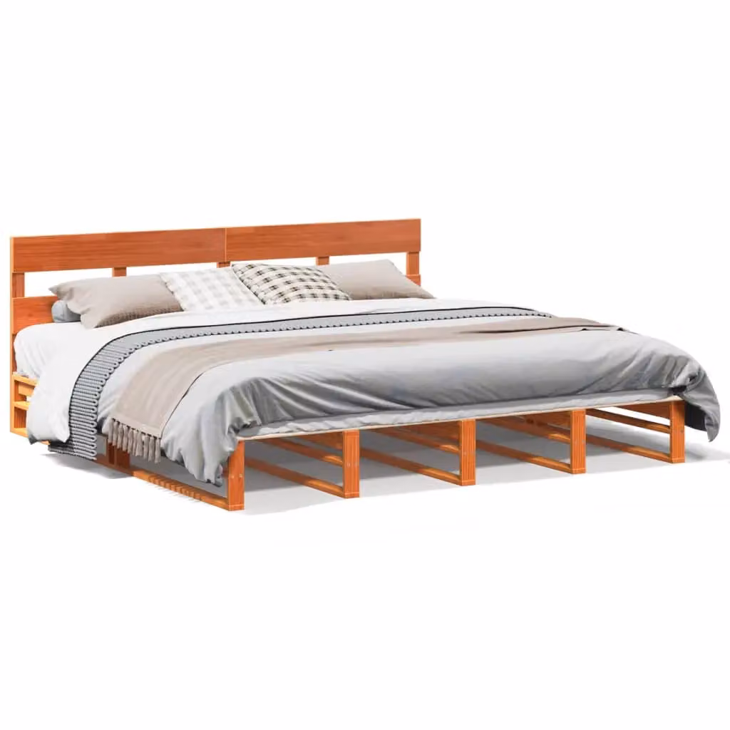 Berkfield Home Rustic Waxed Pine Bed Frame in Brown, 200 x 200 cm – 2