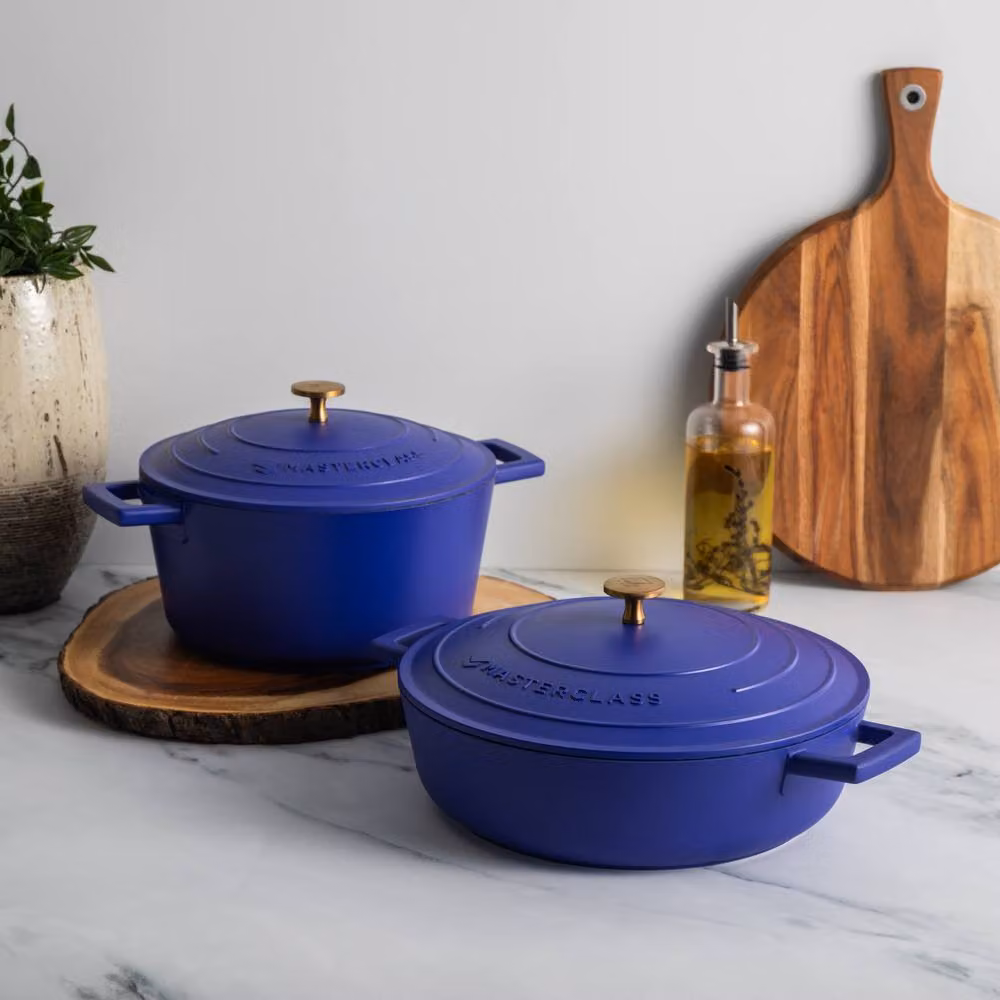 MasterClass 2-Piece Cast Aluminium Casserole Dish Set in Blue, 2.5L and 4L – 2