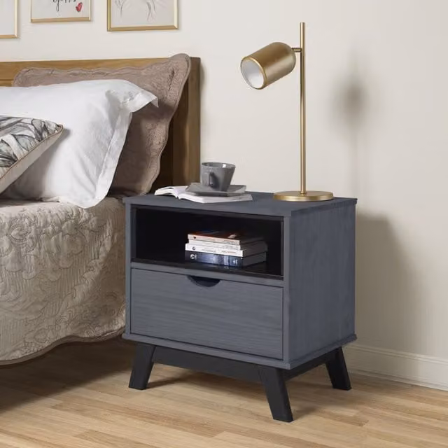 Mercers Furniture Scandian Scandinavian Solid Pine Wood Bedside Cabinet in Grey