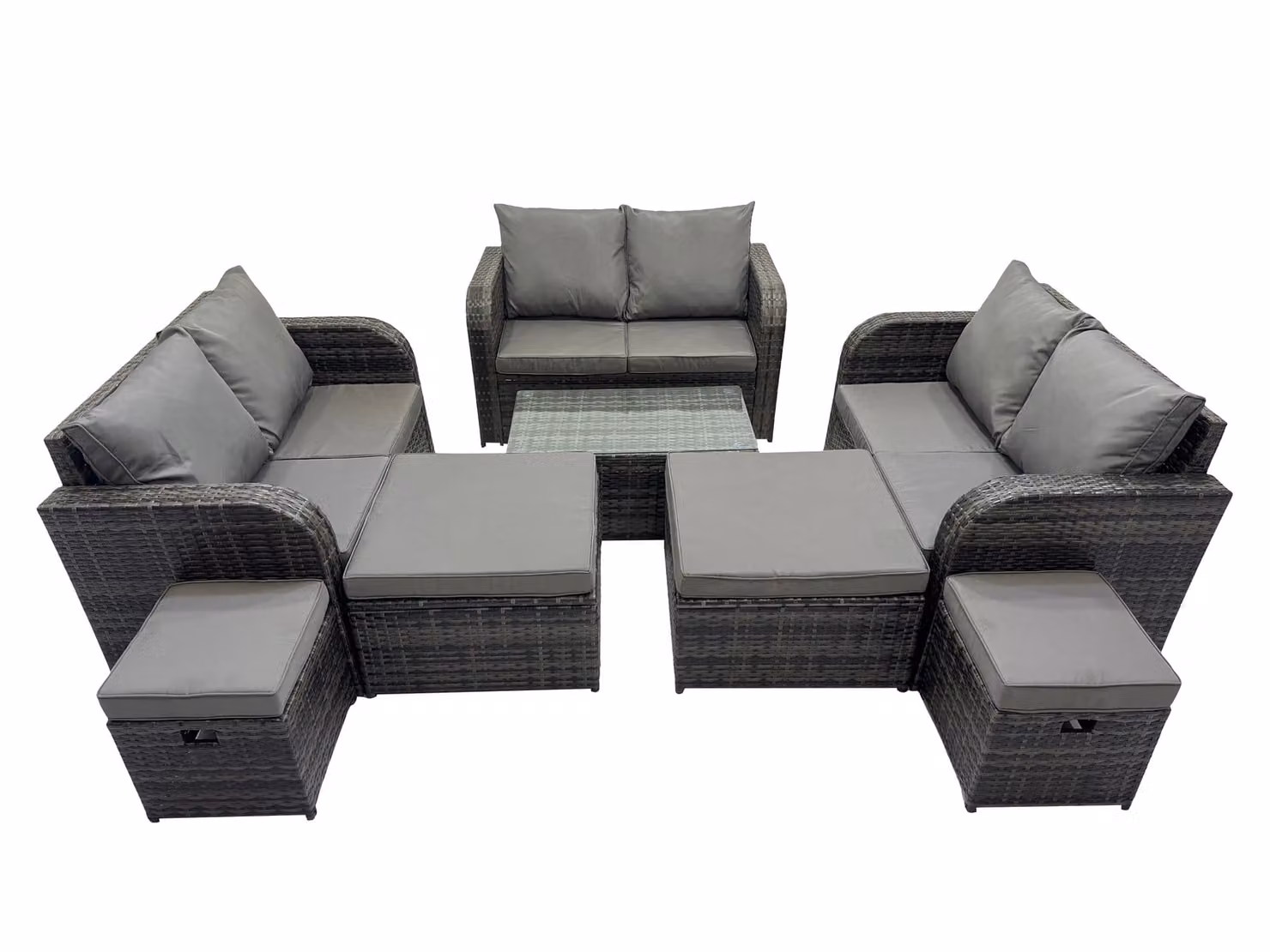 Fimous 10 Seater Modern Rattan Garden Furniture Set in Dark Grey with U-Shape Sofa, Coffee Table and Ottoman – 2