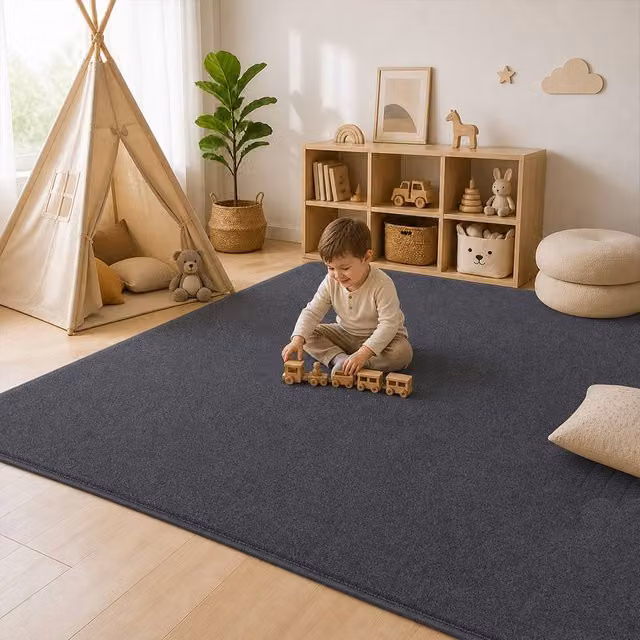 Marlow Rugs Grey Fluffy Rebound Foam Carpet, Non-Slip and Washable, W: 230 cm, D: 160 cm
