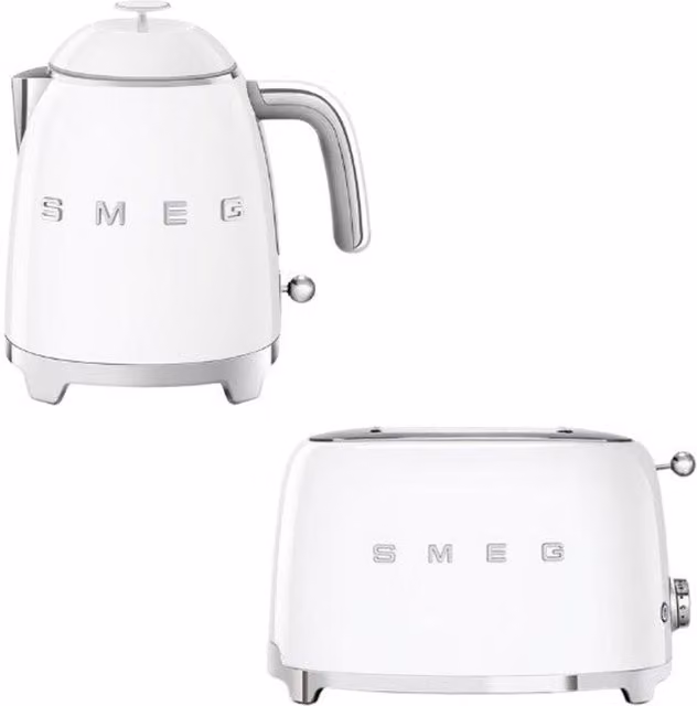 Smeg Retro 50s Style Mini Kettle and 2 Slice Toaster Set, White