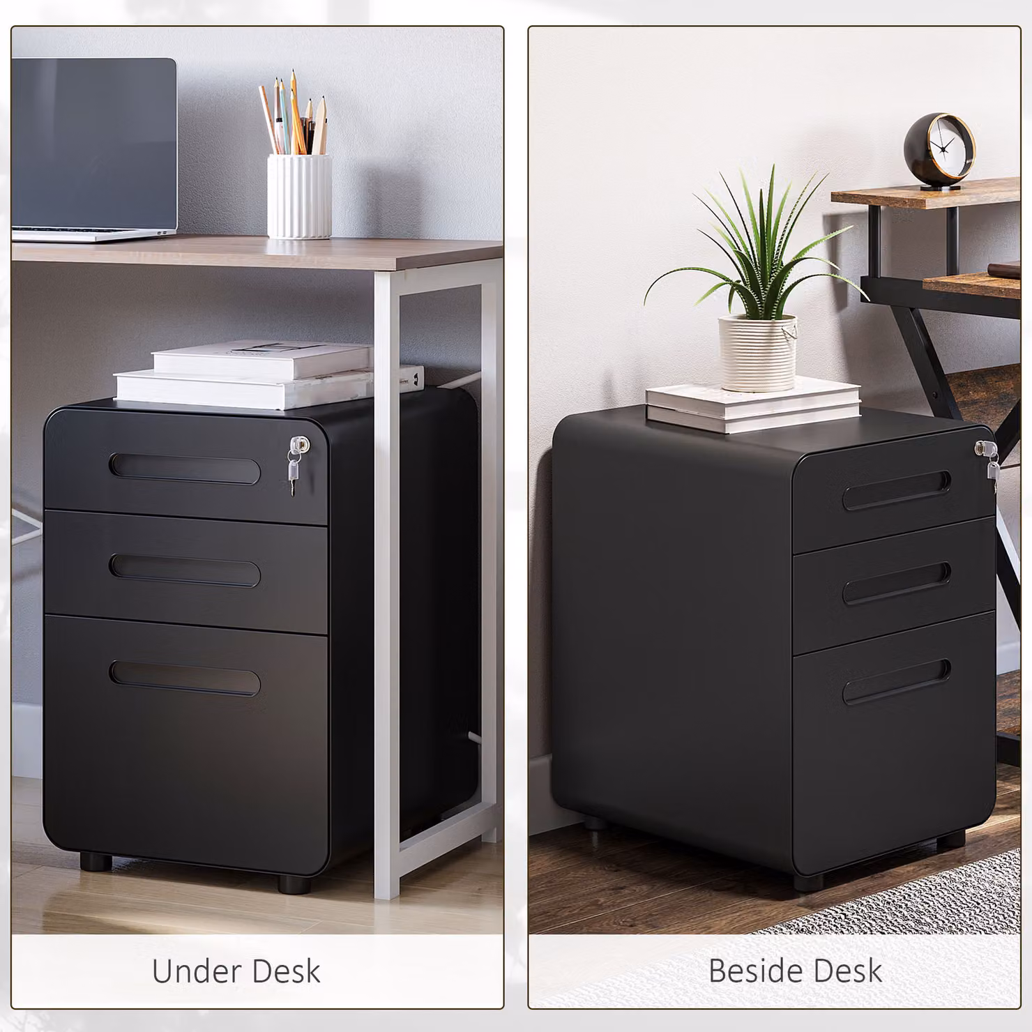 Vinsetto Lockable 3-Drawer Mobile Metal Rolling Vertical File Cabinet in Black – 5