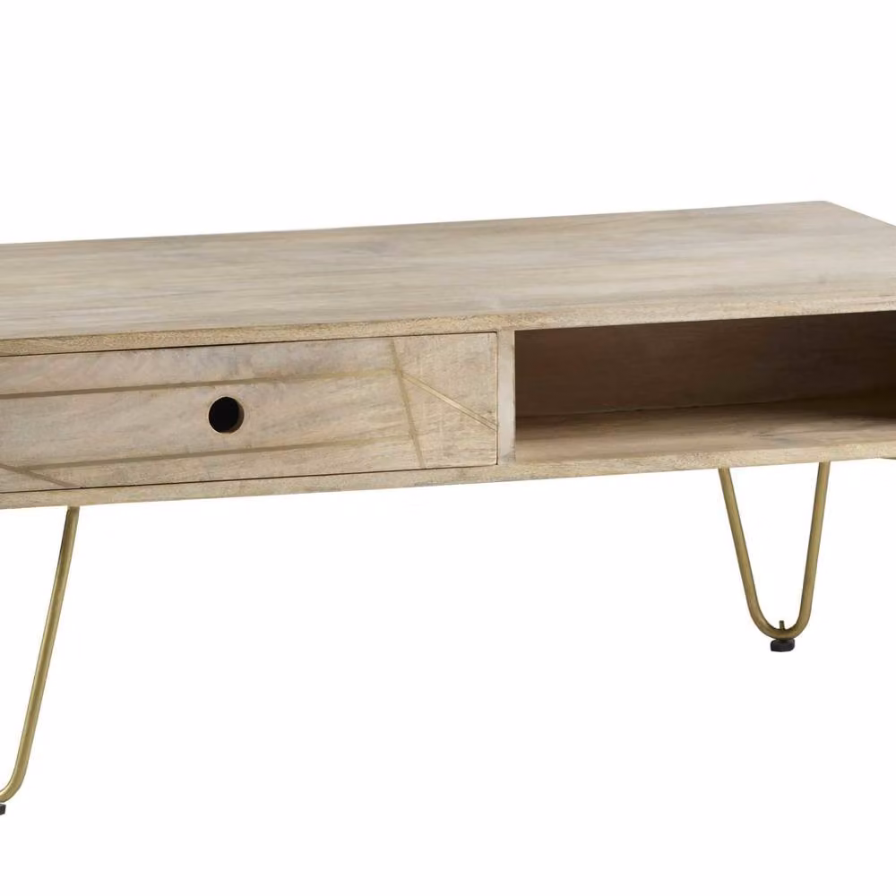 Wyld Haus Bali Mango Wood Coffee Table in Light Natural Finish with Gold Inlays, Brown, W/D/H: 60 x 45 x 42 cm – 2