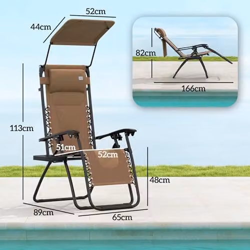 Outsunny Set of 2 Zero Gravity Lounger Chairs with Padded Seats in Brown – 3