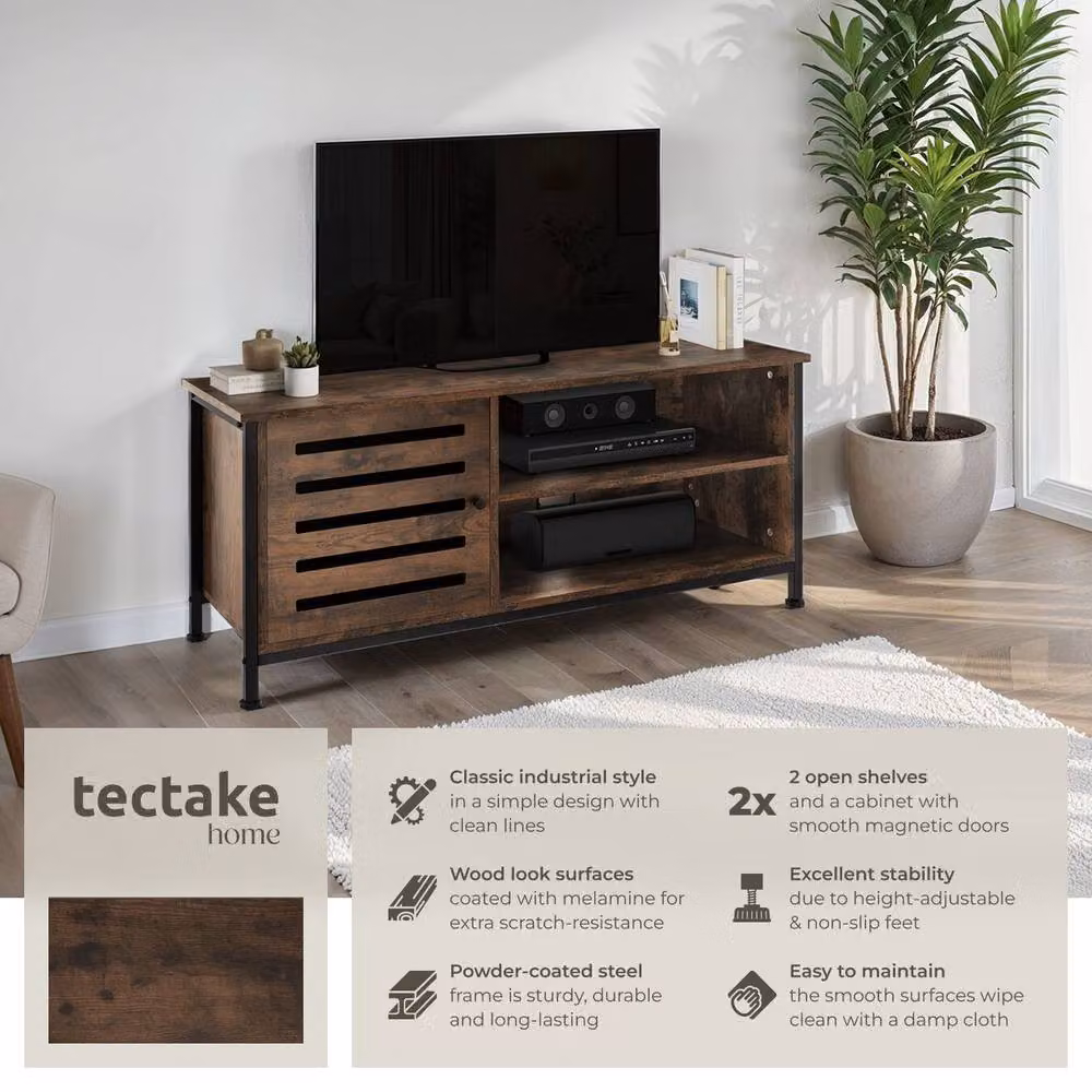tectake Galway Industrial TV Stand in Brown and Black, Width: 110 cm – 2