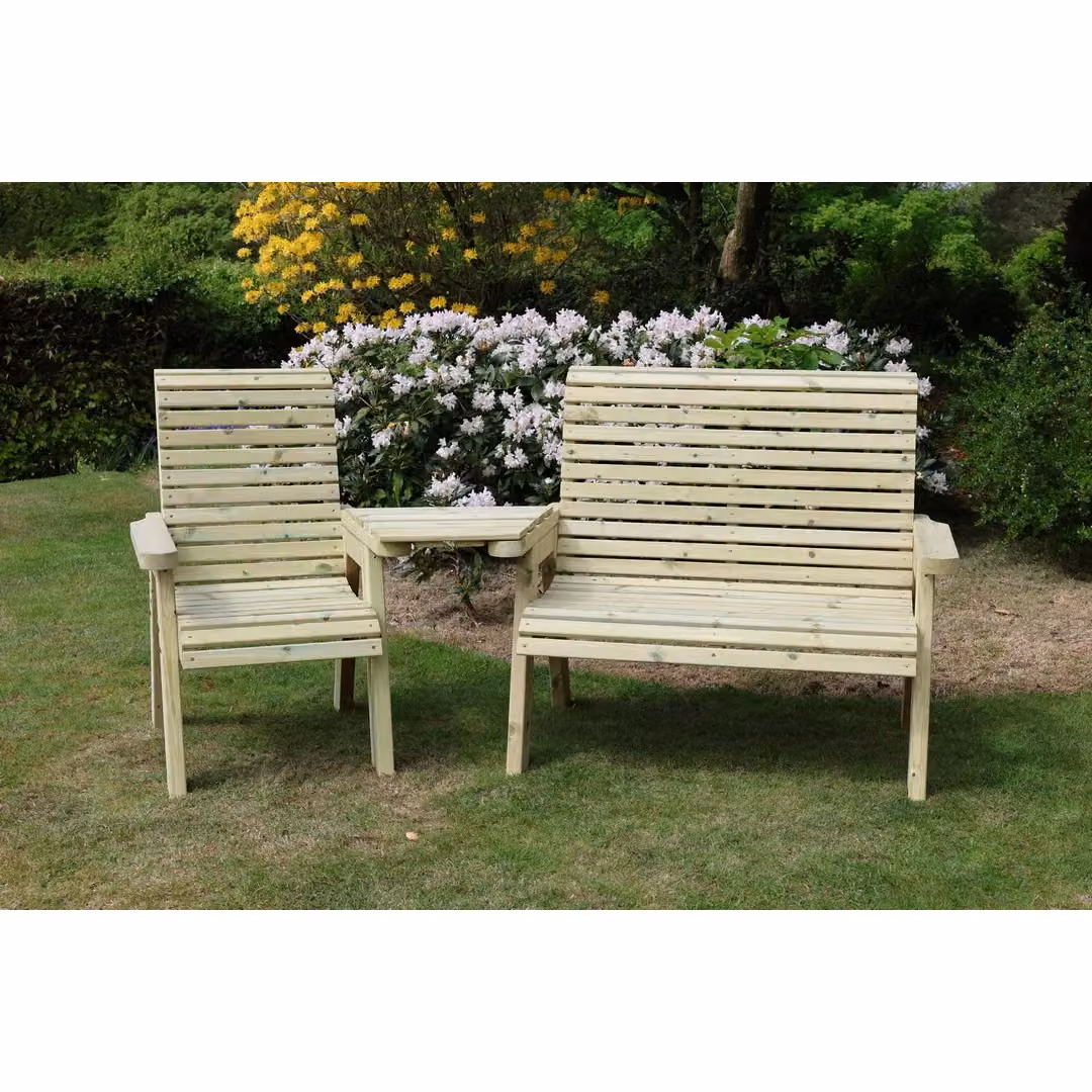 Churnet Valley Garden Furniture Ltd Ergonomic Trio Bench and Chair Set with Attached Tray in Brown – 2