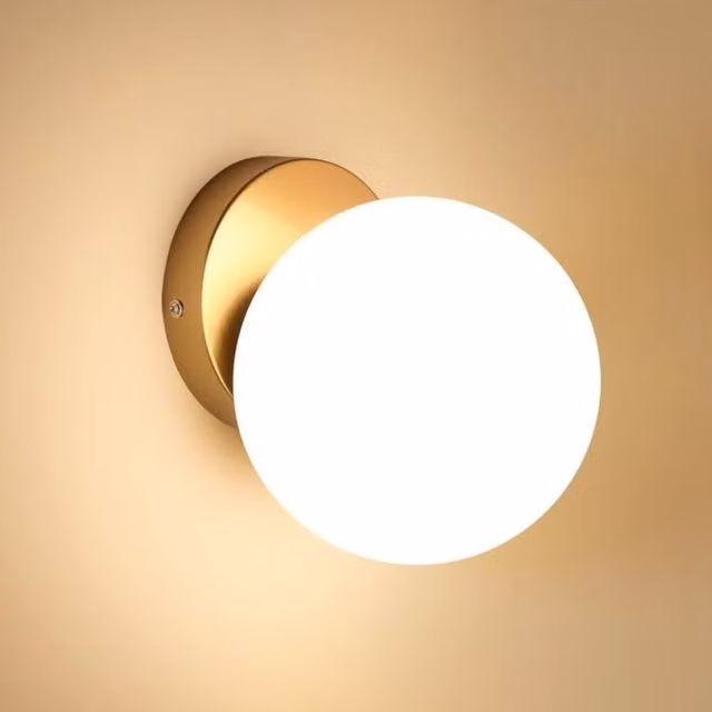 COMELY Modern Sphere Wall Light with Gold and White Glass Shade, E27, 15 cm – 1