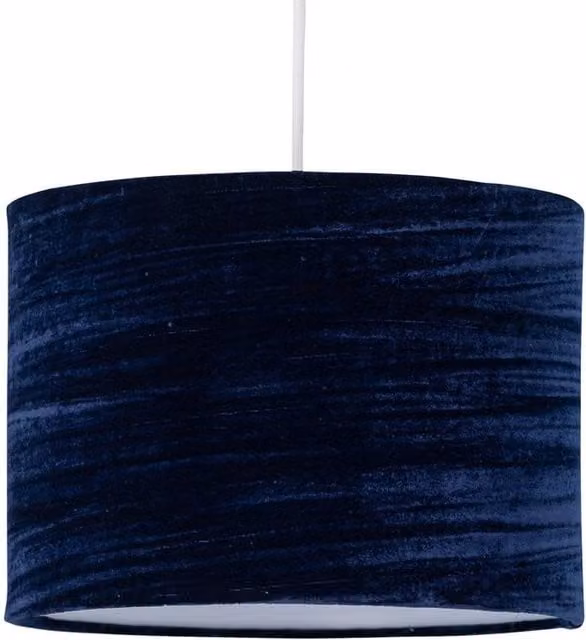 First Choice Lighting Blue Crushed Velvet Cylinder Pendant Light Shade, Diameter: 25 cm – 1