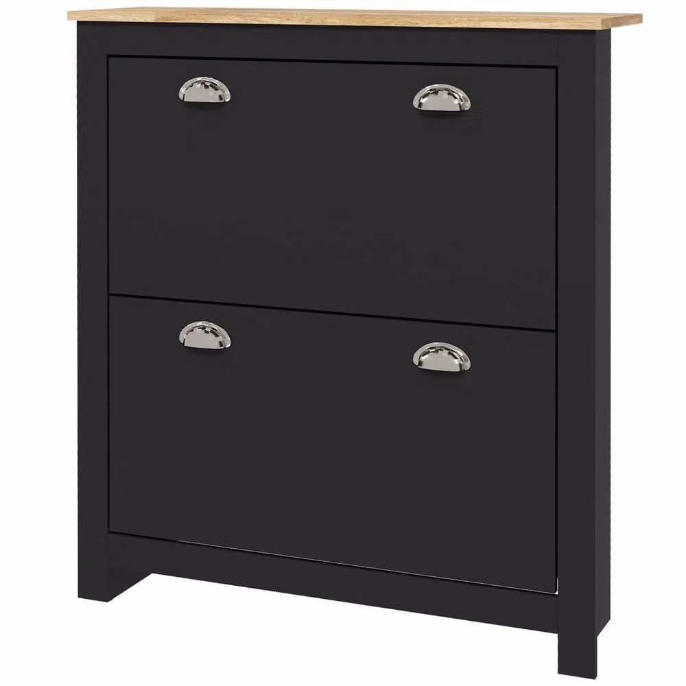 STILVORA Modern Black Matt Shoe Cabinet with 2 Tilting Compartments and Internal Shelves – 3