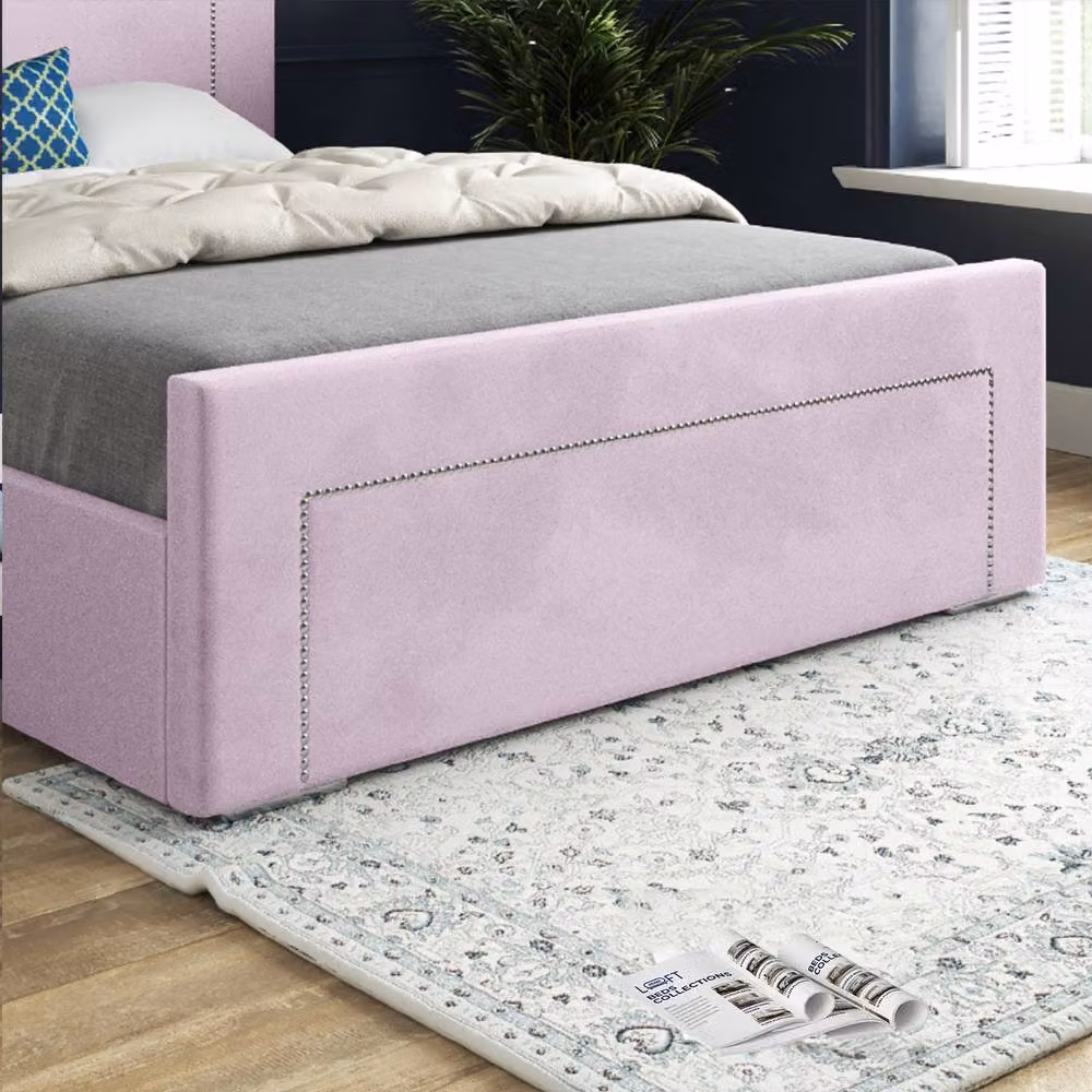 KDMD Lyminge Upholstered Pink Velvet Designer Bed Frame, W/D/H: 200 x 200 cm – 5