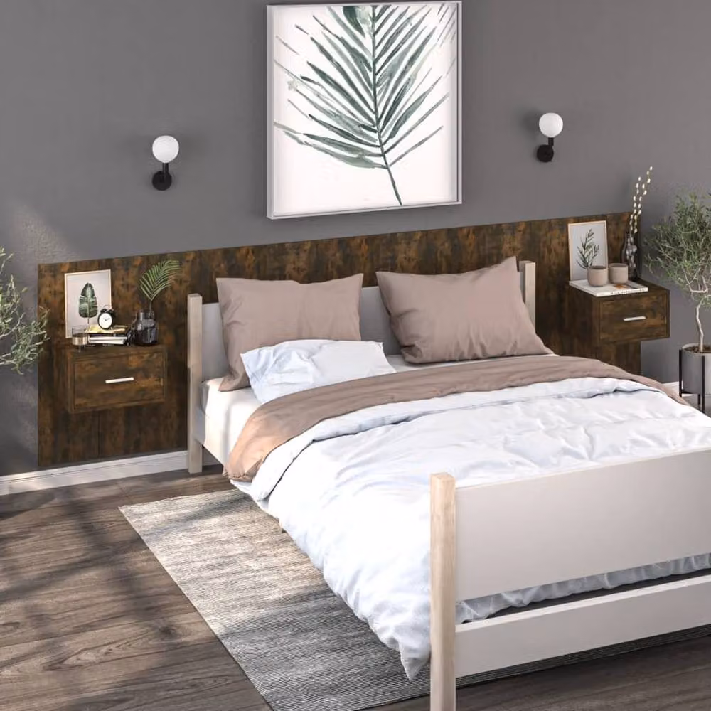 Berkfield Home Wall-mounted Bedside Cabinet in Smoked Oak Brown – 3