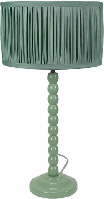 Bobbins Green Wood Table Lamp with Fabric Cylinder Shade