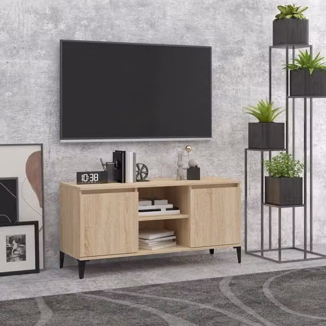 Berkfield Home Industrial TV Cabinet in Sonoma Oak and Brown with Metal Legs, W: 103.5 cm, D: 35 cm, H: 50 cm – 1