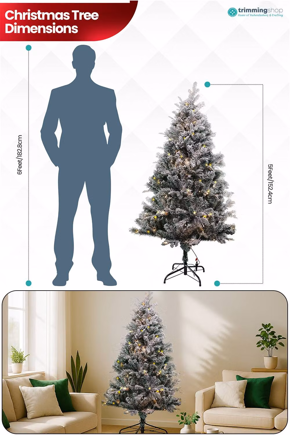 Neel Blue Snow Flocked Pre-Lit Christmas Tree with Colourful LEDs in Green, Height: 152.4 cm – 2