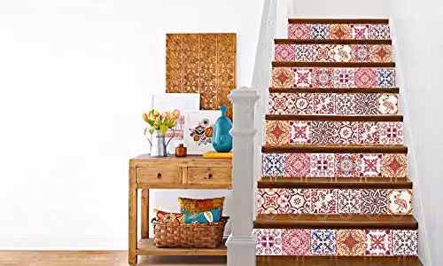 WALPLUS Moroccan Rose Red Mosaic Tile Stickers, 24 Pack, W/D/H: 15 x 15 x 0.25 cm, Waterproof Self Adhesive Decals for Kitchen and Bathroom Walls – 3