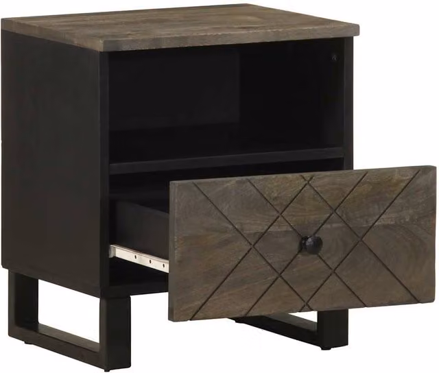 Berkfield Home Black Mango Wood Bedside Cabinet W/D/H: 40 x 33 x 46 cm