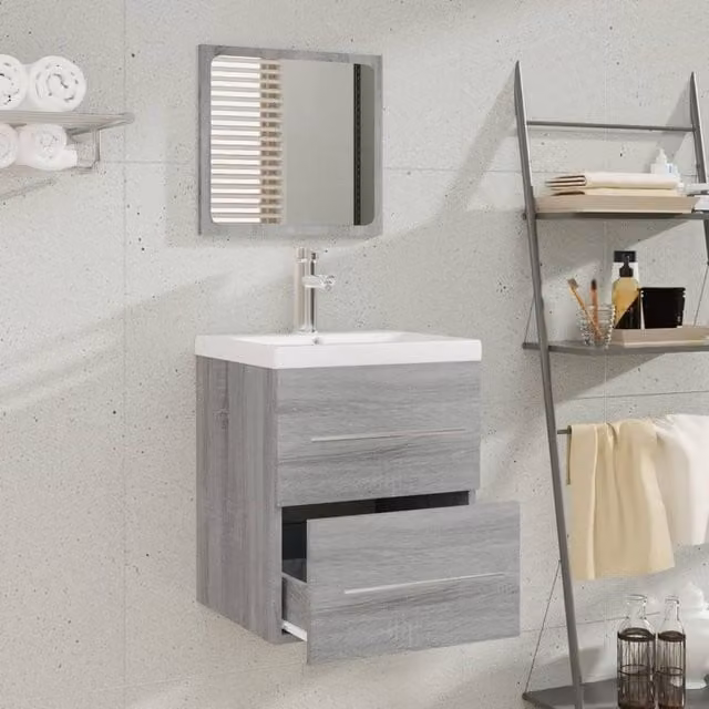 Berkfield Home Sink Cabinet with Built-in Basin in Grey Sonoma Engineered Wood, W/D/H: 48.0 x 41.0 x 38.5 cm – 1