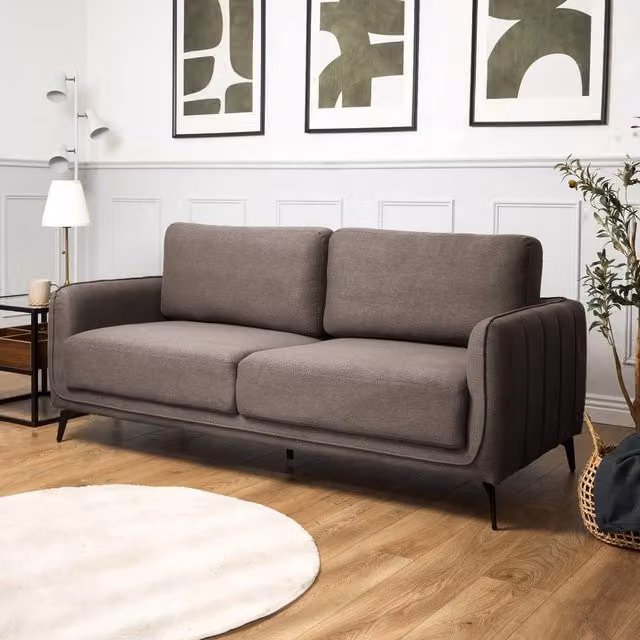 Bravich LTD Brixton 3 Seater Modern Fabric Sofa with Solid Wood Frame and Steel Legs in Brown