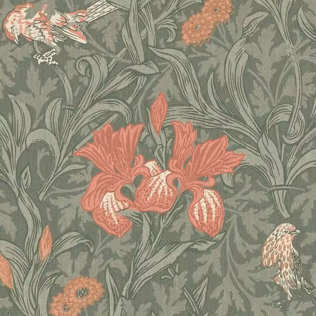 William Morris At Home Iris Floral Cotton Fabric in Sage Green