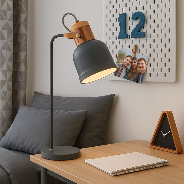CGC CHAR Modern Metal Desk Lamp in Grey and Copper for Task and Reading