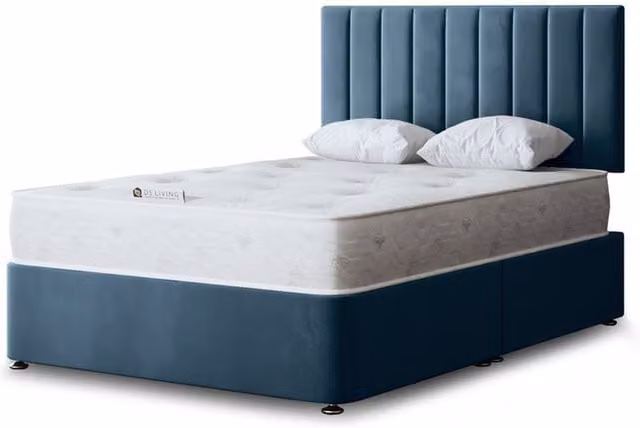 DS Living Amelia Upholstered Velvet Panel Bed with 2 Drawers in Blue, W/D/H: 120 x 200 cm