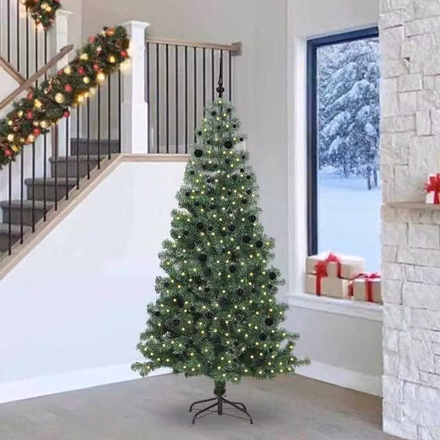Berkfield Home Green PVC Christmas Tree with 300 LEDs and Stand, Height: 240 cm – 1