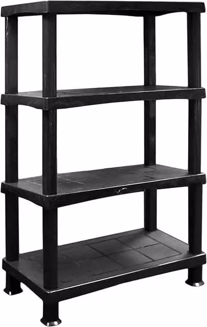 FORGEVIO Pack of 2 Black Plastic 4-Tier Shelving Units for Home Storage