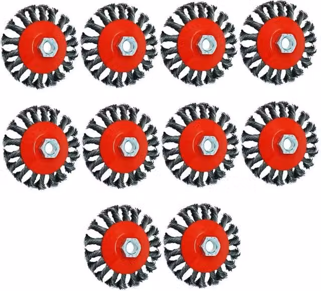EONLION 10 Piece Flat Twist Knot Wire Wheel Brush Set for Angle Grinders in Red and Multicolour – 1