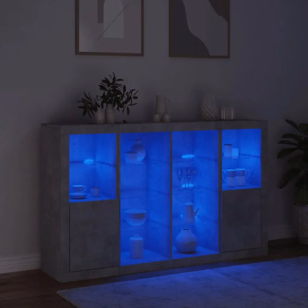 Berkfield Home Set of 3 Modern Sideboards with Integrated LED Lights in Matt Concrete Grey Engineered Wood – 2