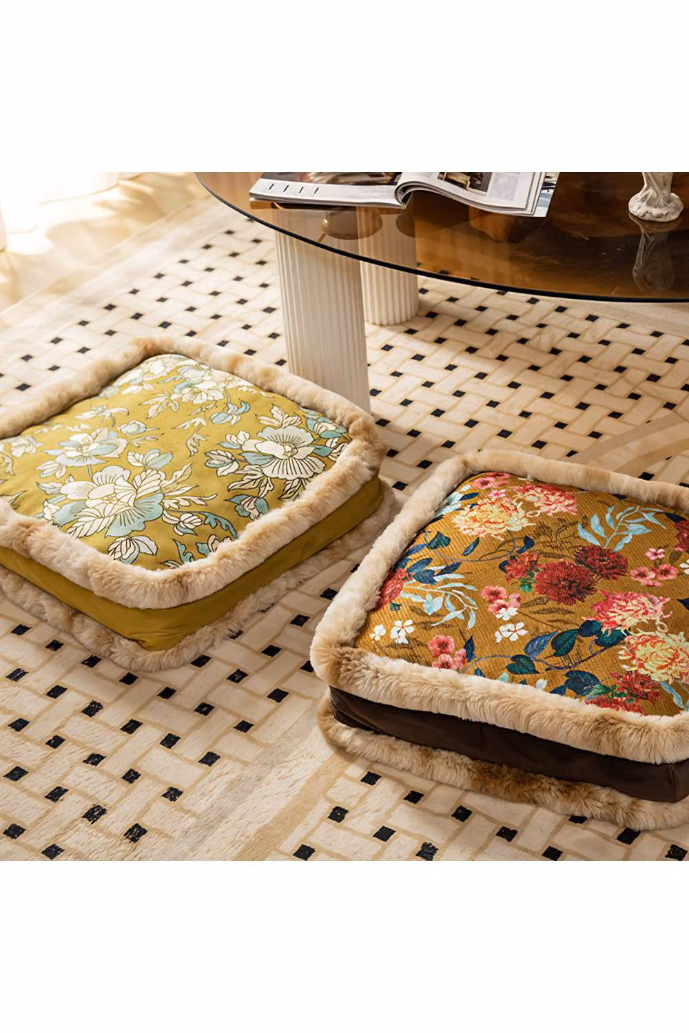 Living and Home Bohemian Floral Square Padded Cushion, Multicolour, W x D: 45 x 45 cm – 2