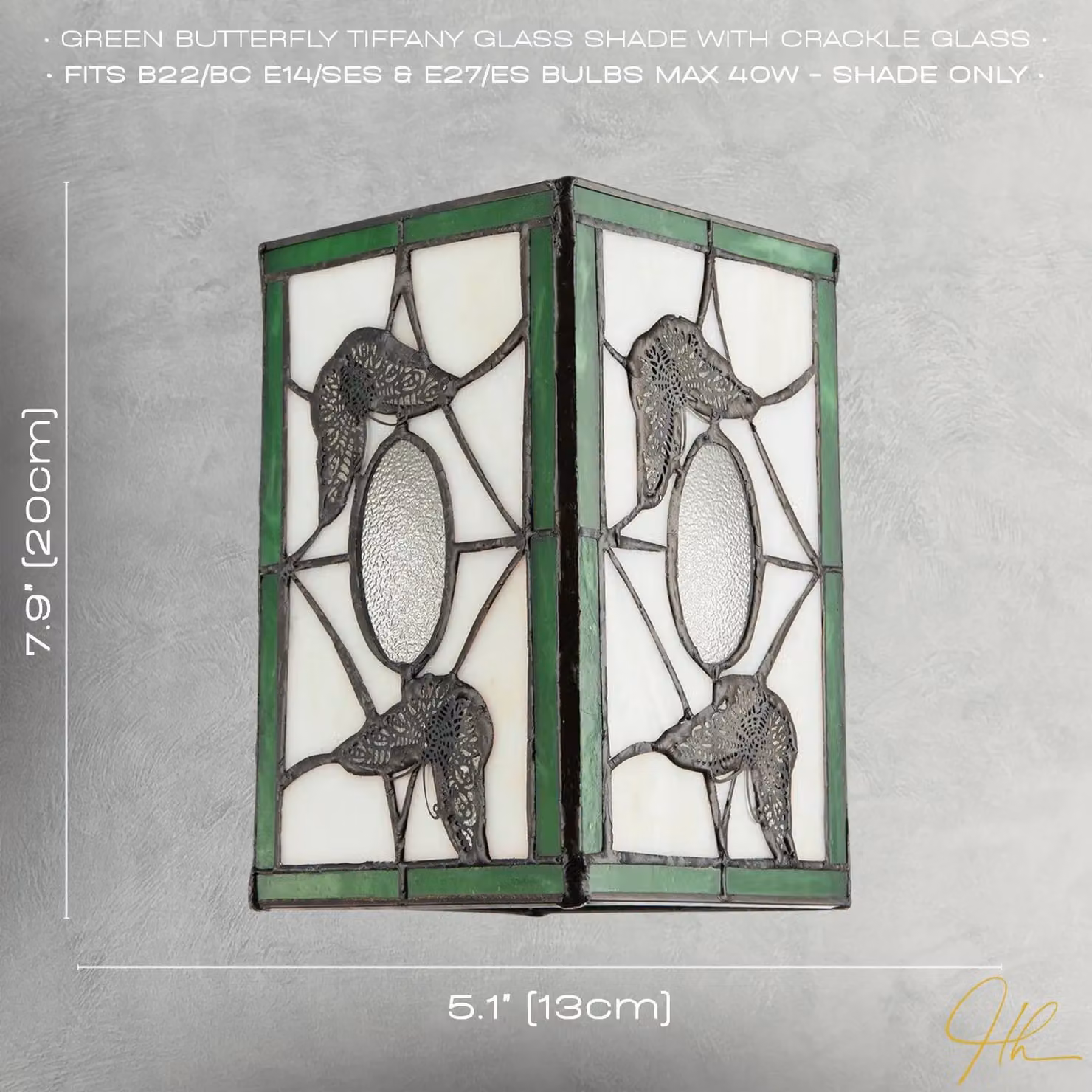 Happy Homewares Traditional Tiffany Lantern Pendant Lighting Shade with Butterflies in Green Glass – 4