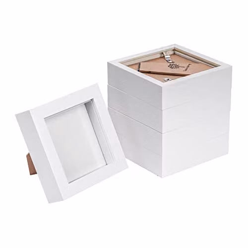 Nicola Spring Pack of 5 White Square 3D Box Photo Frames for Hanging or Standing Display