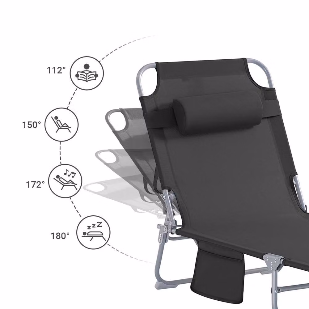 SoBuy Set of 2 Black Foldable Sun Loungers with Adjustable Headrests and Powder Coated Steel Frame – 4