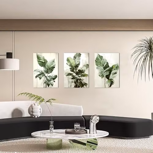 Simpa 3 Panel Modern Tropical Botanical Canvas Wall Art in Green and Multicolour, W/H: 180 x 60 cm – 2