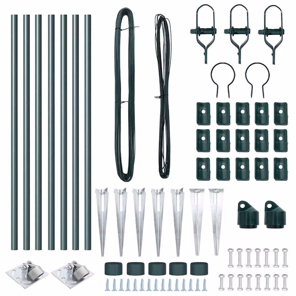 vidaXL Green Galvanised Steel Fence Posts with Spike, 7 Pack, H: 100 cm, Diameter: 32 mm – 3