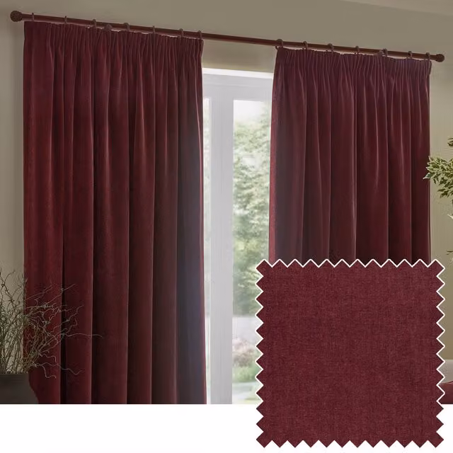 Make It A Home Heavy Chenille Velvet Pencil Pleat Room Darkening Curtains in Beetroot Red/Pink, Width: 183 cm, Height: 168 cm
