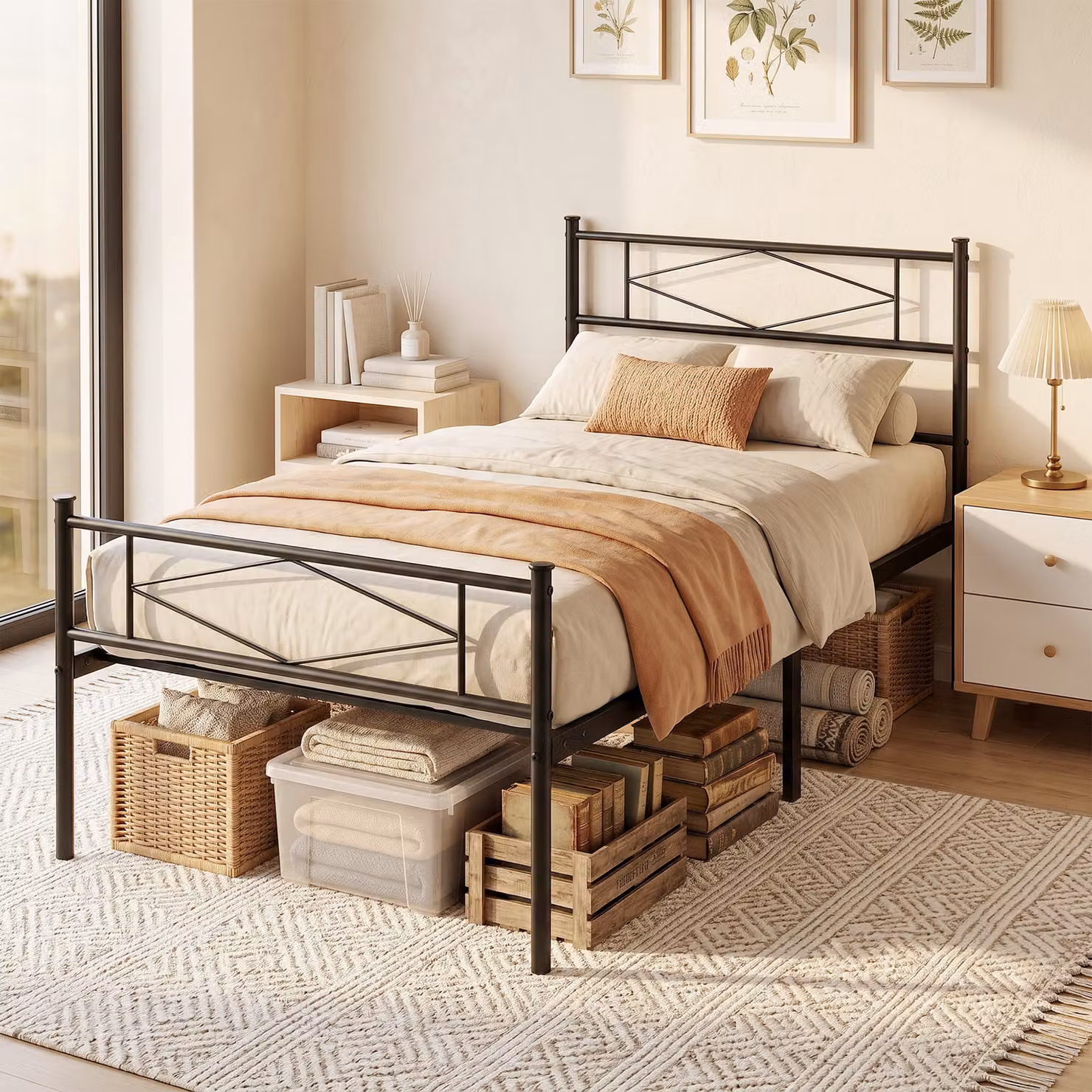 HOMCOM Single Metal Bed Frame with Headboard and Footboard in Black, W/D/H: 90 x 190 cm – 5