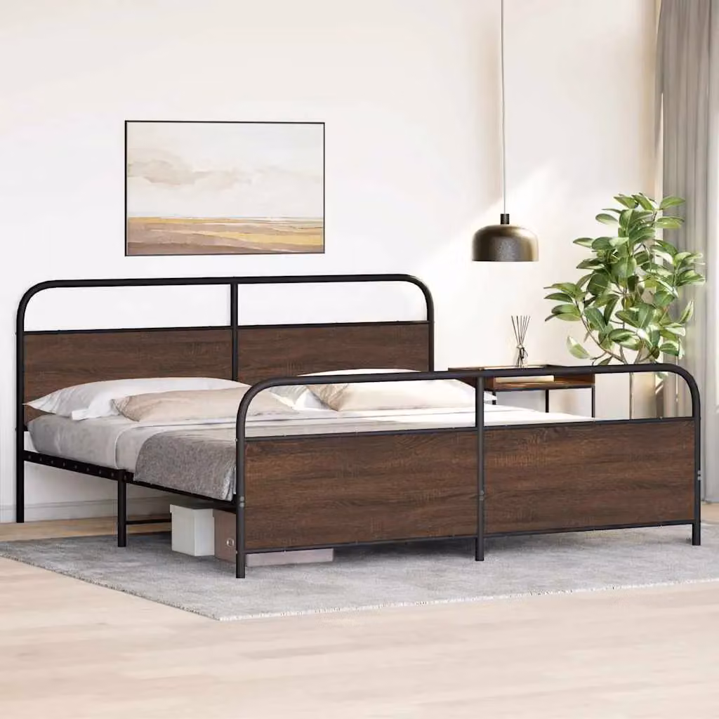 Berkfield Home Metal Bed Frame in Brown Oak, 200 x 200 cm – 3