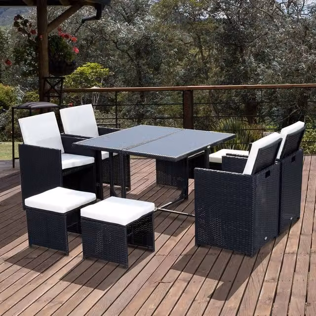 OUTSUNNY 8 Seater Cube Rattan Garden Furniture Dining Set with Cushions in Black
