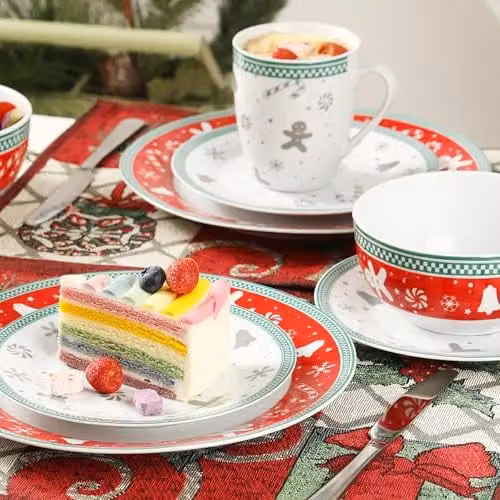 Simpa 12-Piece Gingerbread Men Ceramic Dinner Set in Multicolour – 2