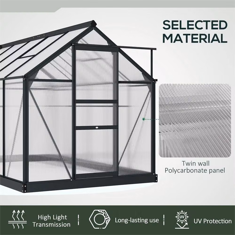 Nordara Black Polycarbonate Walk-In Greenhouse with Aluminium Frame and Sliding Door W/D/H: 100 x 60 x 100 cm – 3
