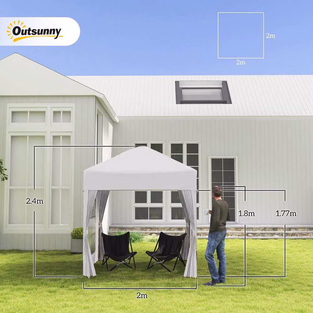 Outsunny White Pop Up Gazebo with Windows and Steel Frame, W: 200 cm, D: 200 cm, H: 240 cm – 4