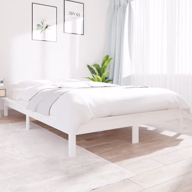 Berkfield Home Small Double Bed Frame in White Solid Pine, W/D/H: 120 x 200 cm