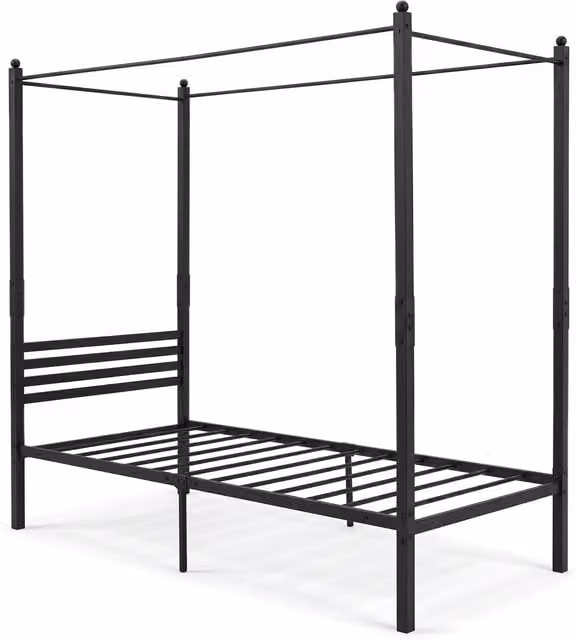 COSTWAY Modern Metal Canopy Bed Frame in Black, 90 x 200 cm