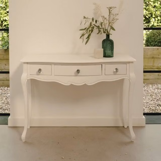 Statement Furniture Juliette Vintage Chic Dressing Table with Crystal Handles in White – 1
