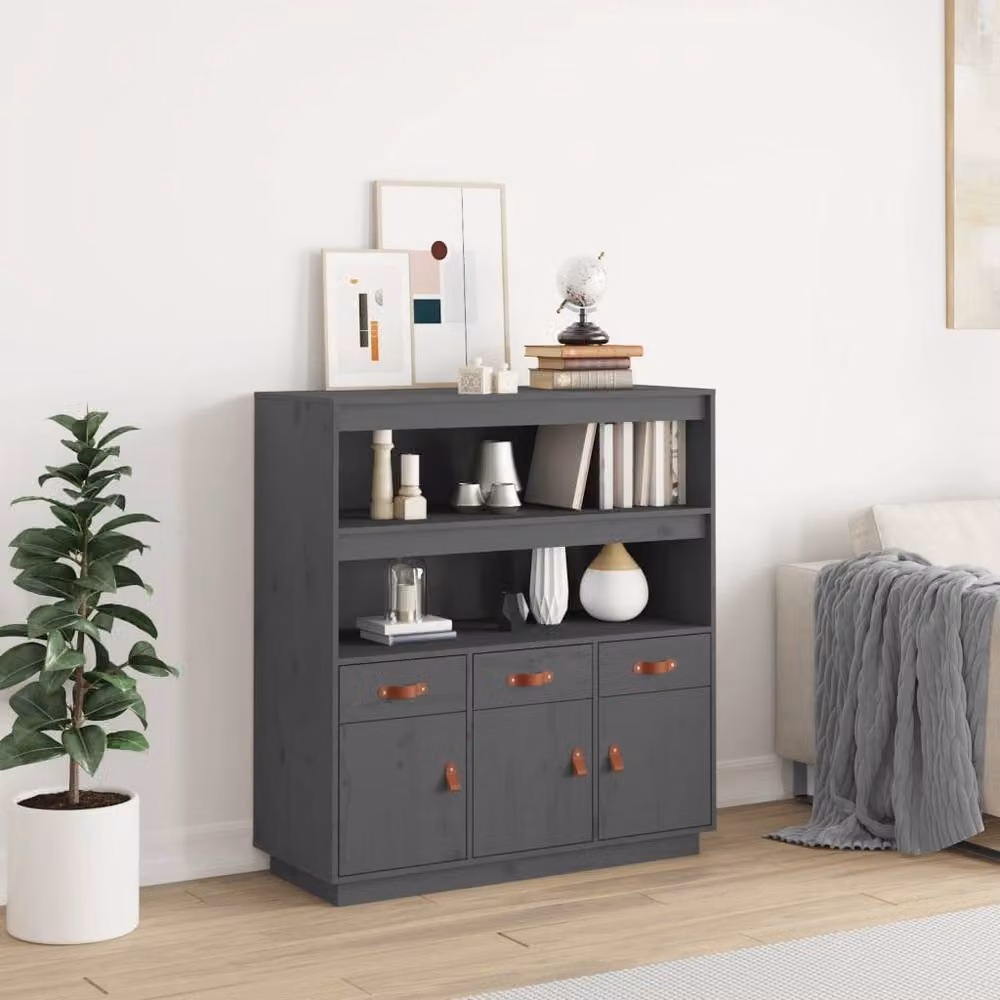 Berkfield Home Grey Rustic Solid Wood Pine Highboard W/D/H: 100 x 40 x 108.5 cm – 2