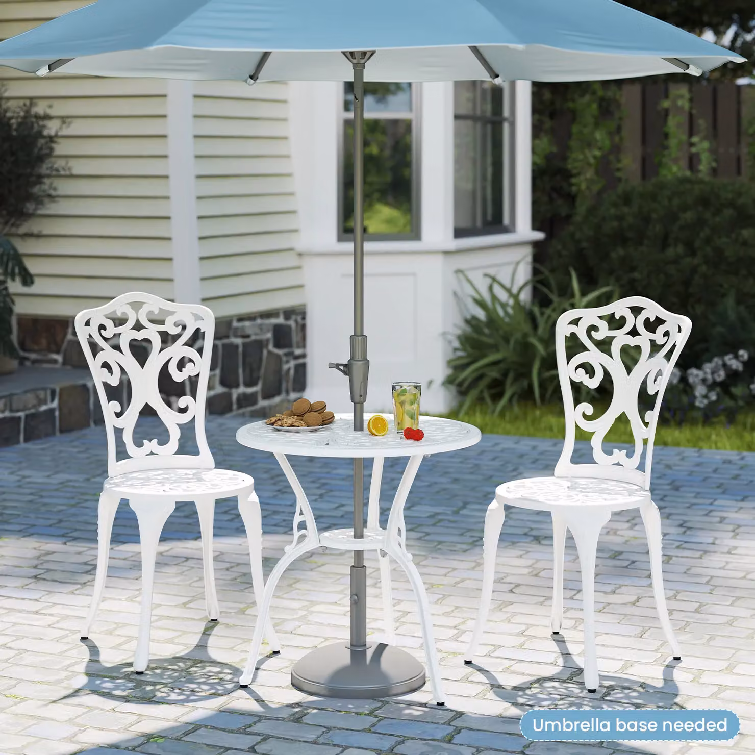 Costway 3 Piece Cast Aluminium All Weather Bistro Set in White – 3