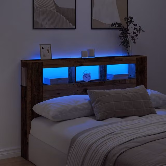 Berkfield Home Modern LED Headboard in Brown with Integrated Lighting, Shelf and USB Charging Port, W/D/H: 160 x 18.5 x 103.5 cm – 1